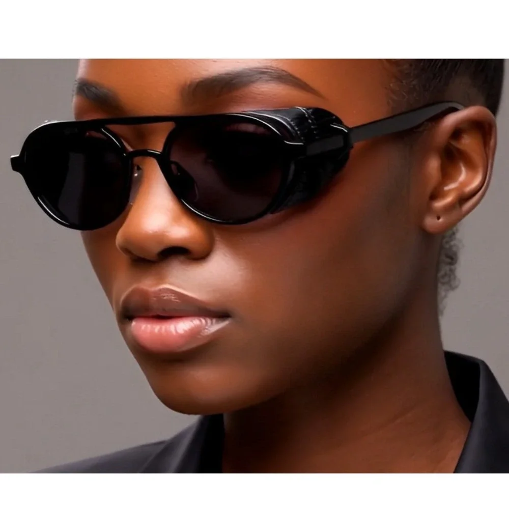 Steampunk Sunglasses Women's Side Shield Round Frame‎ UV400 Potection Lentes New